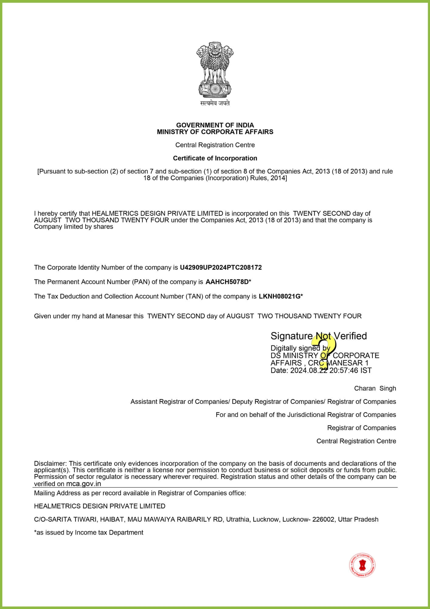 Certificate of Incorporation